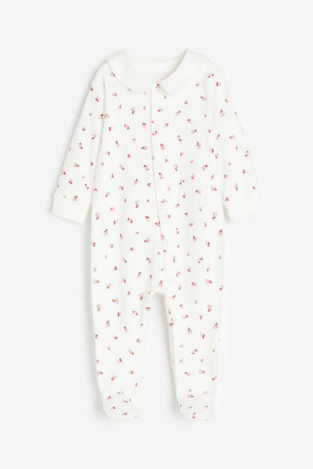 H&M Sleepsuit With Full Feet Natural White/floral