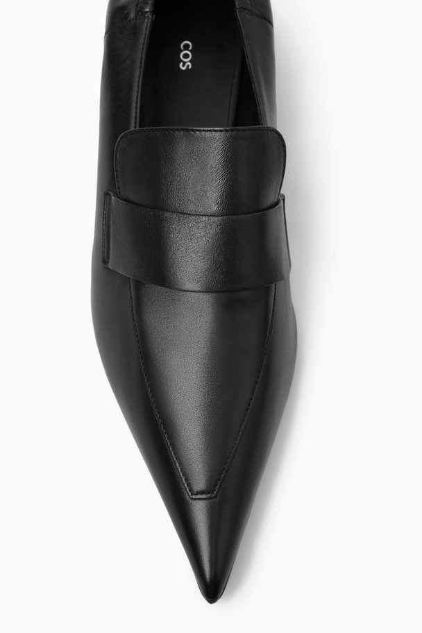 COS Pointed Leather Kitten-heel Loafers Black