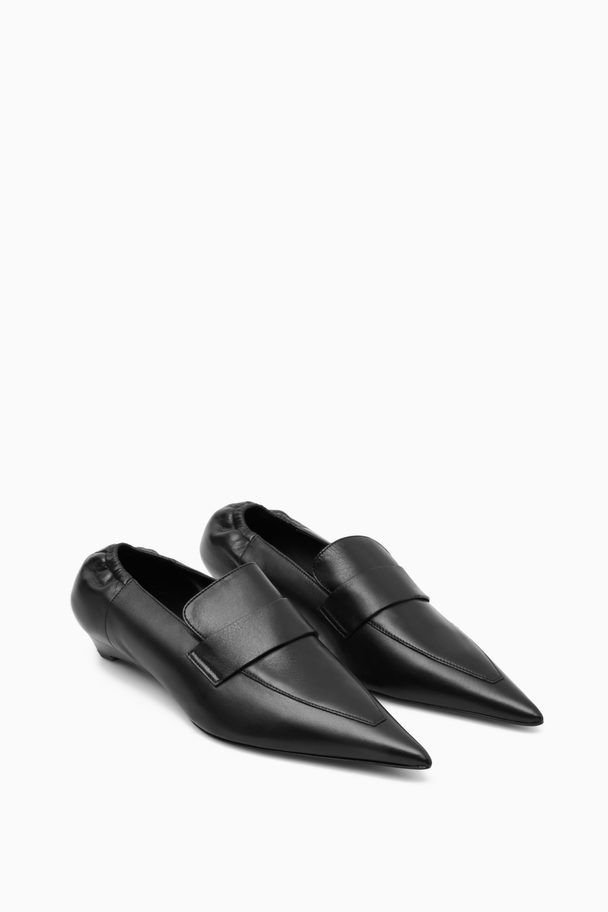 COS Pointed Leather Kitten-heel Loafers Black