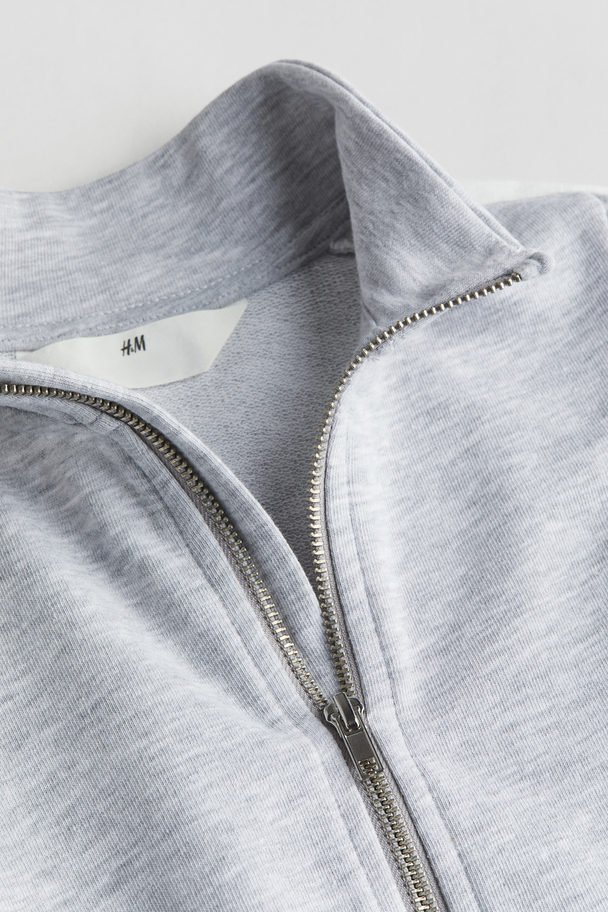 H&M Sweatshirt Med Lynlås Lysegråmeleret/hvid