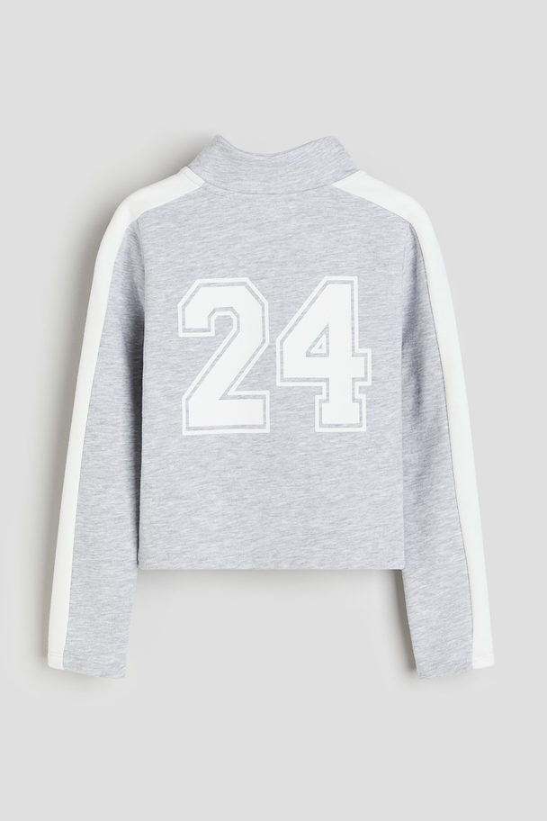 H&M Sweatshirt Med Lynlås Lysegråmeleret/hvid