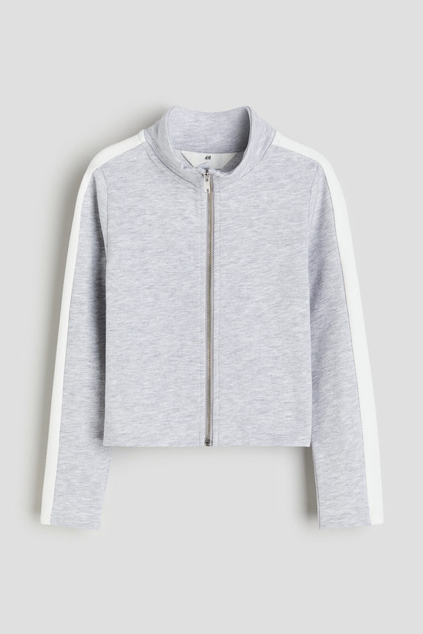 H&M Tröja I Sweatshirtkvalitet Med Dragkedja Ljusgråmelerad/vit
