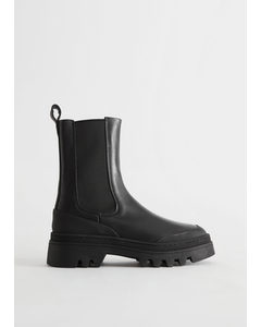Chunky Chelsea Leather Boots Black