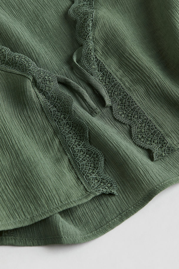 H&M Tie-front Blouse Dark Khaki Green