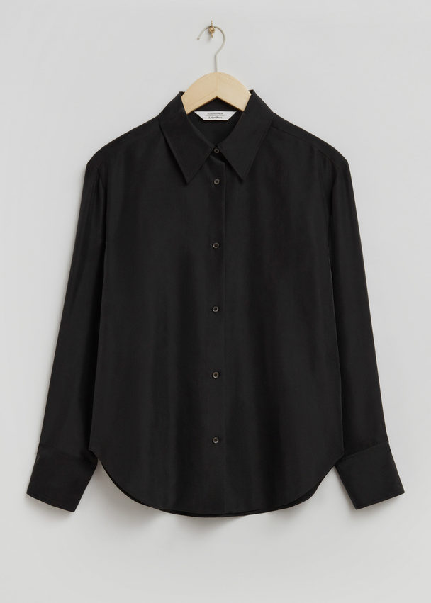 & Other Stories Straight Mulberry Silk Shirt Black