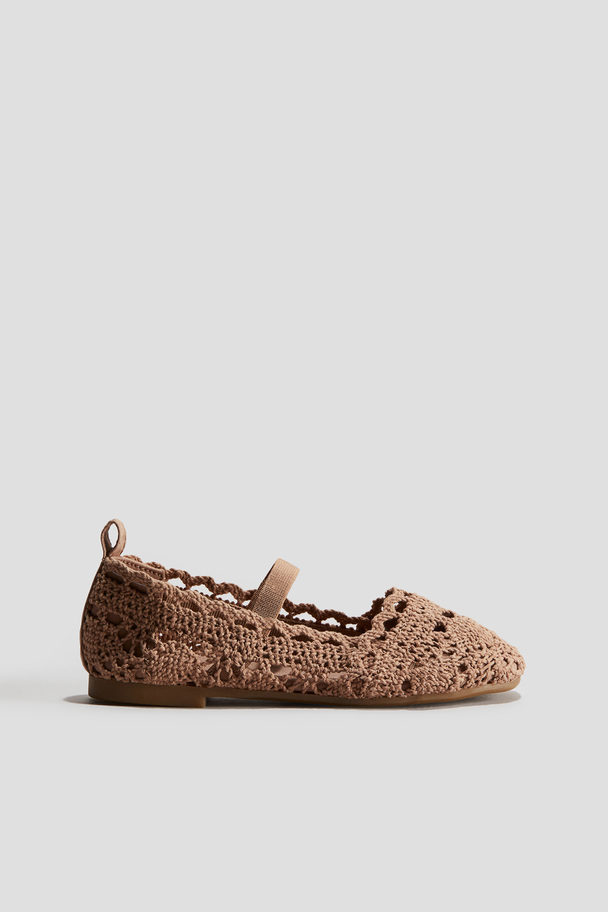 H&M Crochet-look Ballet Pumps Dark Beige