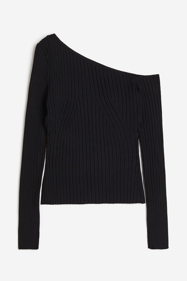 H&M Rib-knit One-shoulder Top Black