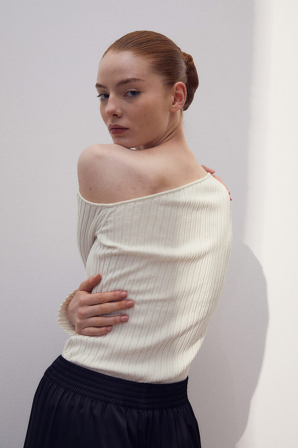 H&M Rib-knit One-shoulder Top White
