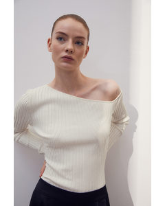 Rib-knit One-shoulder Top White