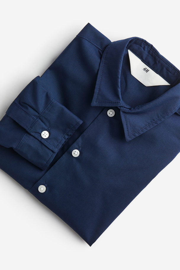 H&M Easy-iron Shirt Navy Blue