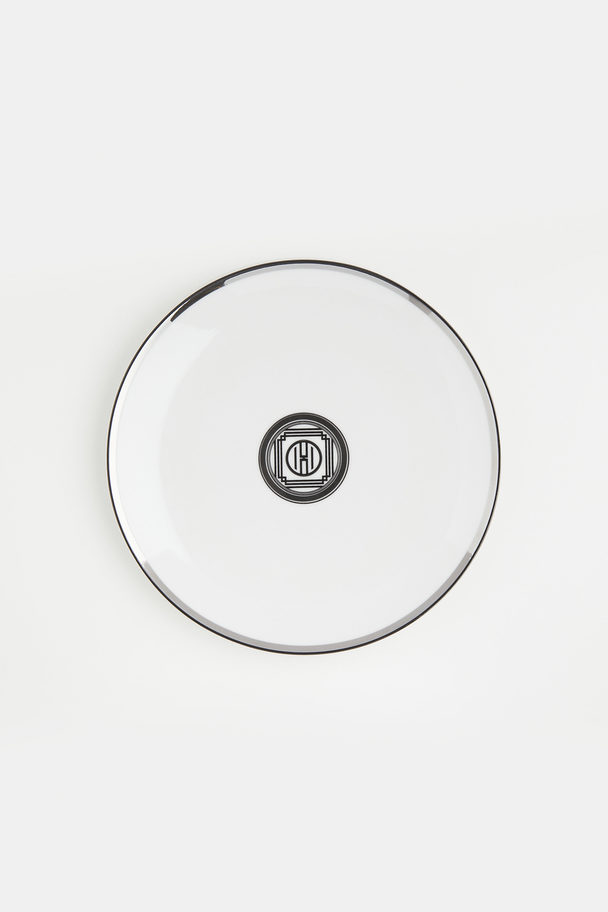 H&M HOME Porcelain Mid Plate White/silver-coloured/black