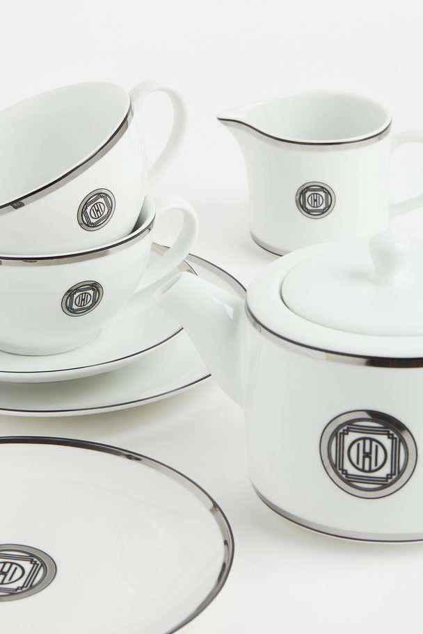H&M HOME Frokosttallerken I Porcelæn Hvid/sølv/sort
