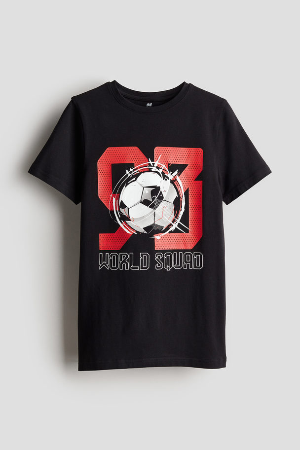 H&M T-Shirt mit Motivprint Schwarz/Fußball