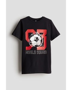 T-Shirt mit Motivprint Schwarz/Fußball