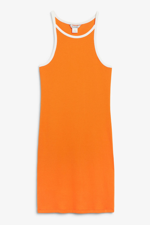 Monki Enges oranges Tanktop-Kleid, gerippt Mittelorange