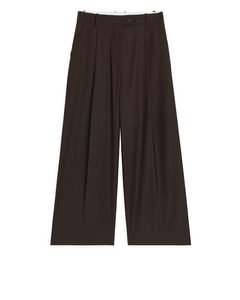 Wide Wool-blend Trousers Dark Brown