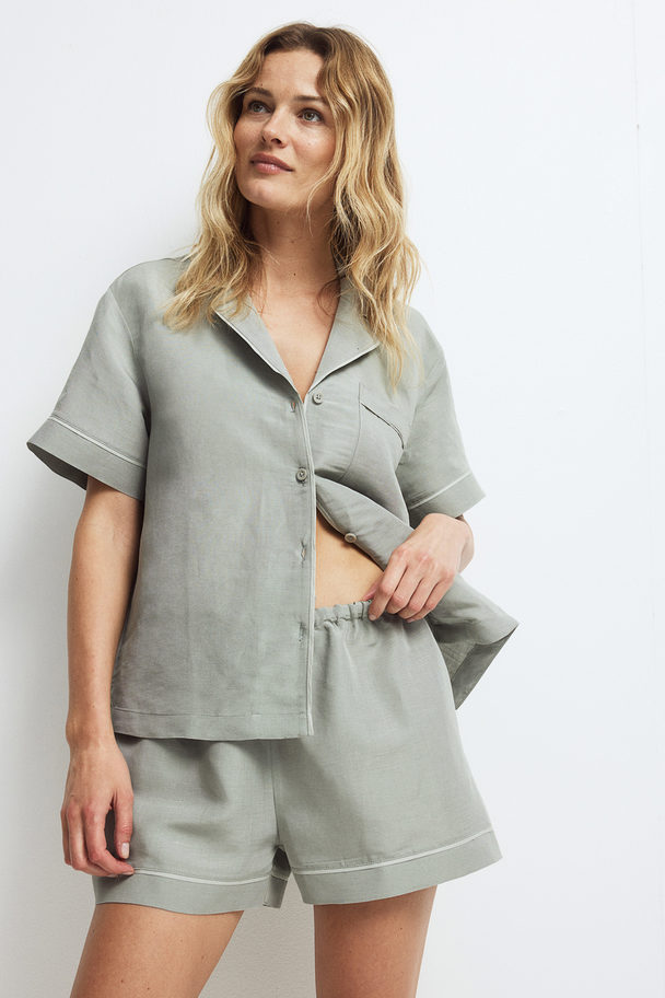 H&M Linen-blend Pyjamas Light Khaki Green