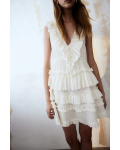 Frill-trimmed Cotton Throw-on Dress Cream