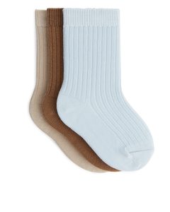 Rib Knit Baby Socks Blue/brown/beige