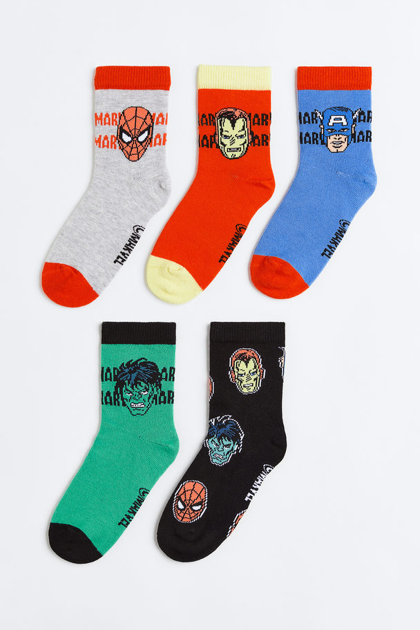 H&M 5er-Pack Gemusterte Socken Rot/Marvel Comics