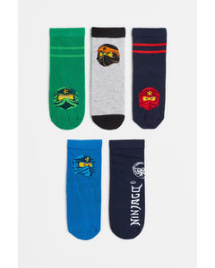 5-pack Patterned Socks Blue/ninjago