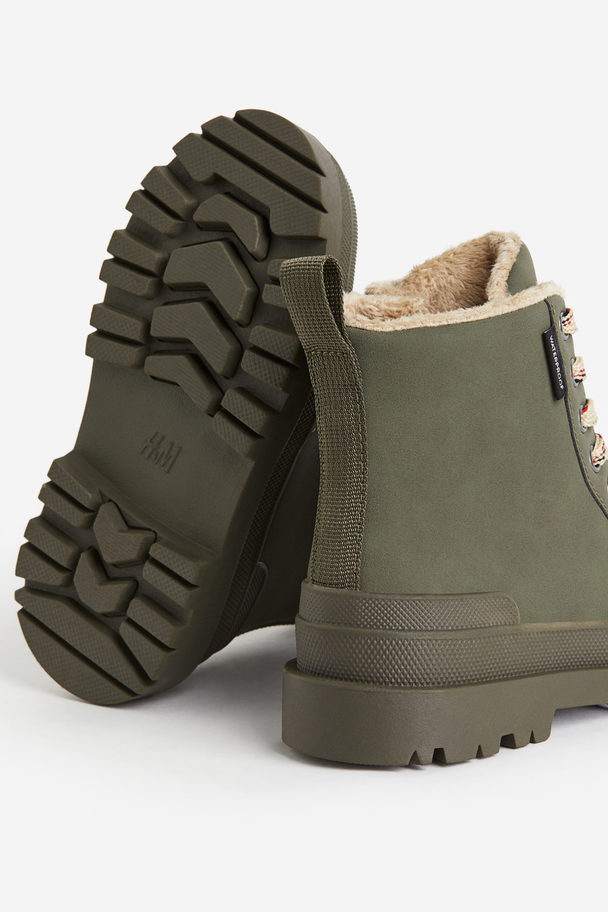 H&M Waterproof Lace-up Boots Dark Khaki Green
