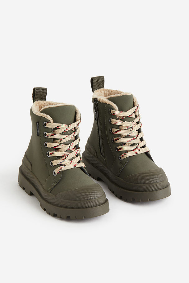 H&M Waterproof Lace-up Boots Dark Khaki Green
