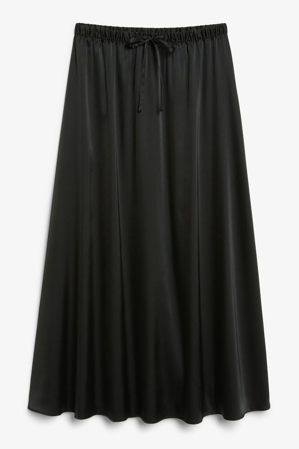 Monki Long Black Satin Skirt Black