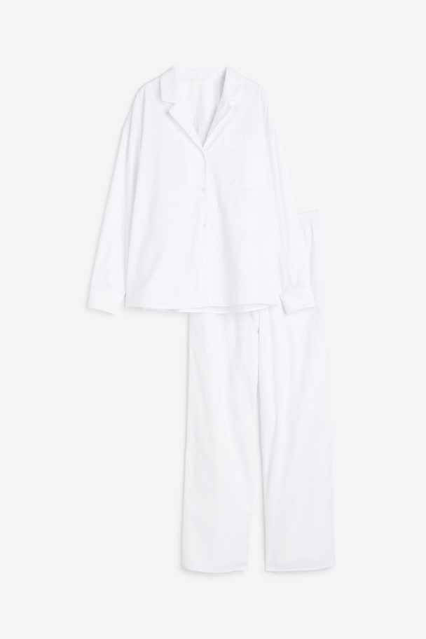 H&M Pyjama aus Jacquardstoff Weiß