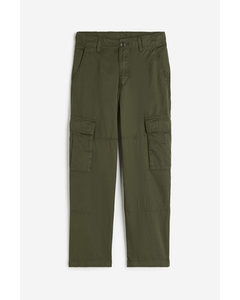 Cotton Cargo Trousers Dark Khaki Green