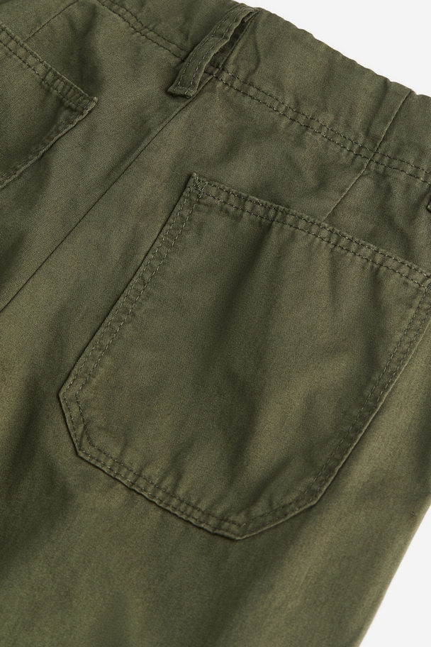 H&M Cotton Cargo Trousers Dark Khaki Green