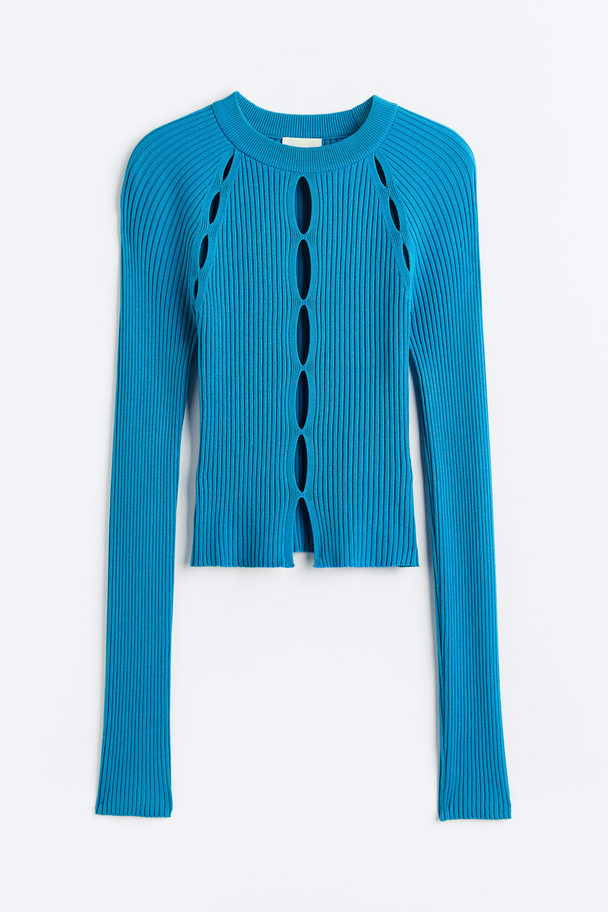 H&M Rib-knit Cut-out Top Bright Blue