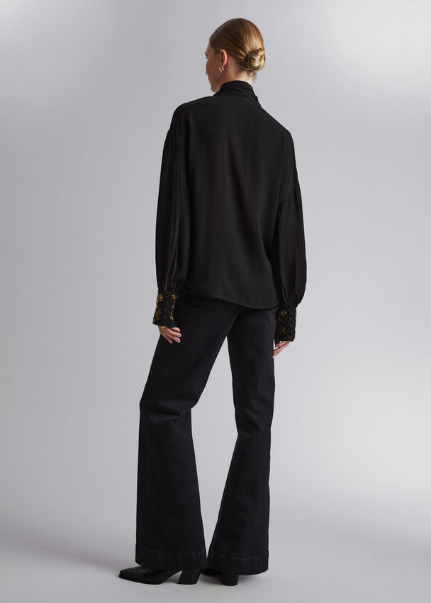 & Other Stories Oversized Sequin-cuff Blouse Black