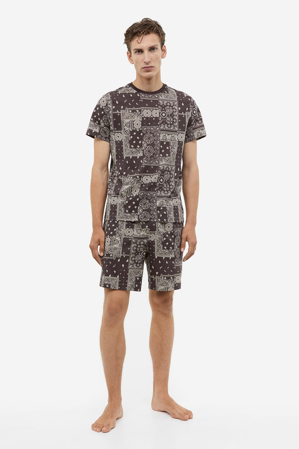 H&M Schlaf-T-Shirt und Shorts Regular Fit Braun/Paisleymuster