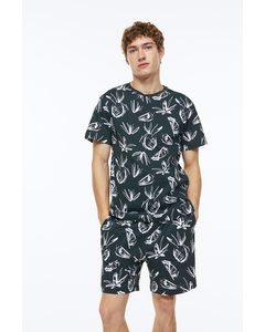 Pyjamas Med T-shirt Och Shorts Mörkgrön/ananaser