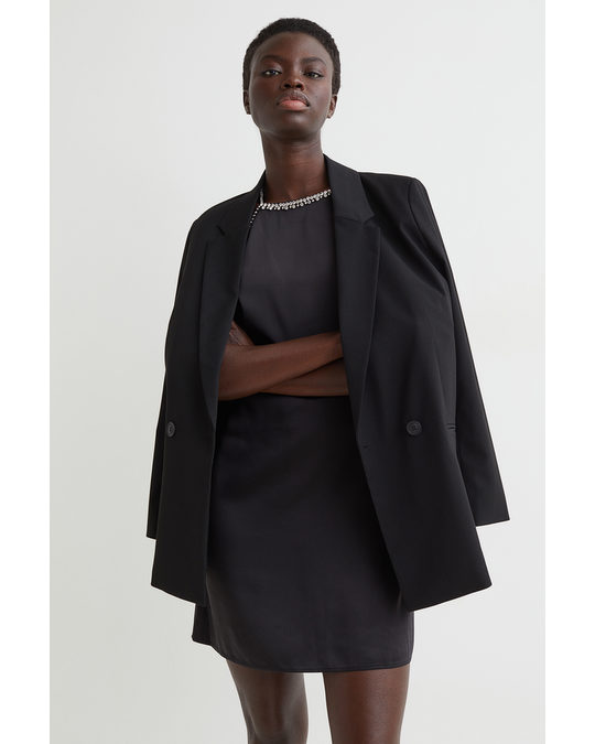 H&M Rhinestone-trimmed Satin Dress Black