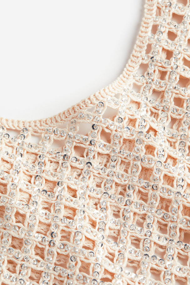 H&M Sequined Hole-knit Vest Top Light Beige