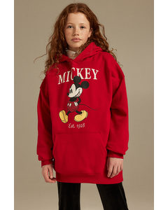 Oversized Capuchonsweater Met Print Rood/mickey Mouse