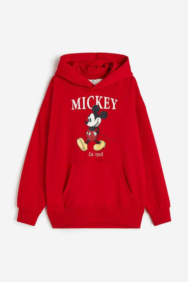 H&M Oversized Hoodie mit Print Rot/Micky Maus