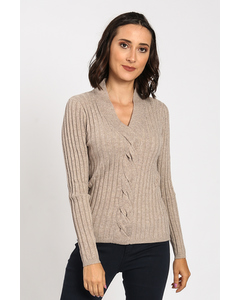 V-neck Sweater, Fancy Cable Front