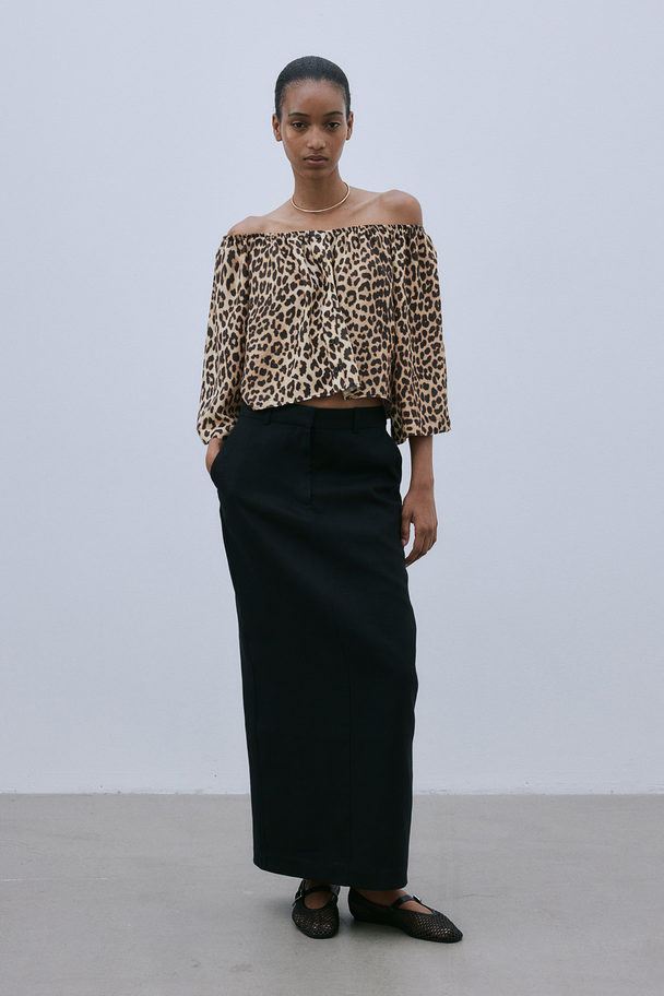 H&M Off Shoulder-bluse Beige/leopardmønstret