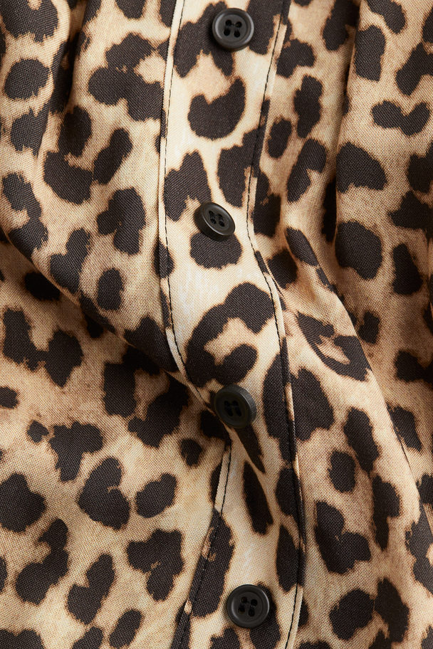 H&M Off Shoulder-blus Beige/leopardmönstrad