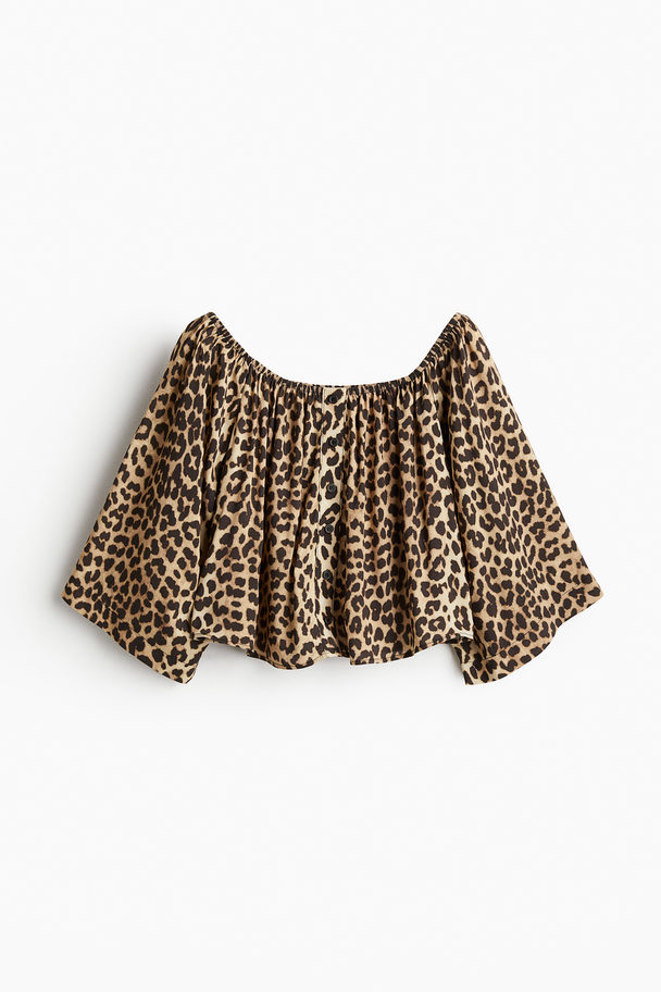 H&M Off Shoulder-bluse Beige/leopardtrykk
