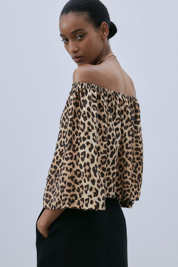 H&M Off-Shoulder-Bluse Beige/Leopardenprint
