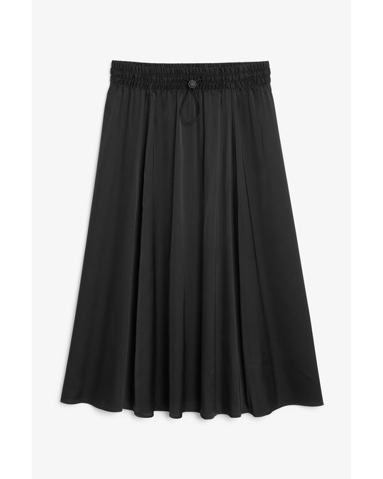 Monki Lightweight Satin Midi Skirt Black