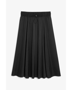 Lightweight Satin Midi Skirt Black