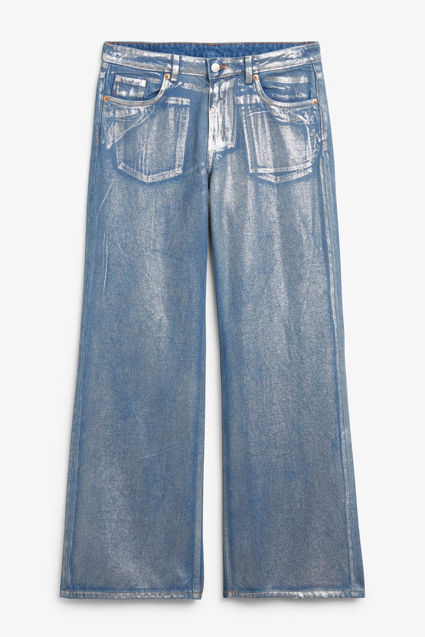 Monki Imoo Jeans Met Lage Taille En Coating Zilveren Coating