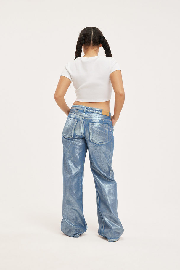 Monki Imoo Low Waist Coated Jeans Silver Coated