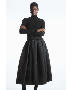 Floral-jacquard A-line Midi Skirt Black