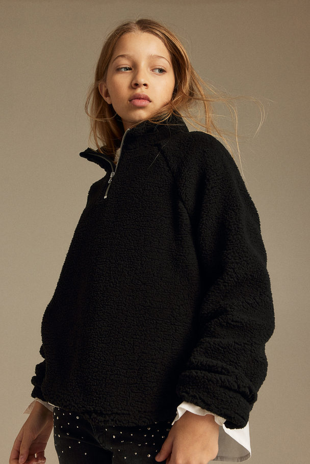 H&M Pile Zip-top Sweatshirt Black
